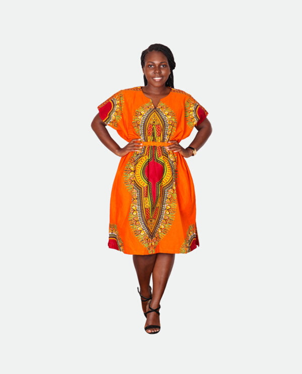 Ankara Short Dress | Batwing Sleeve Knee Length Dress