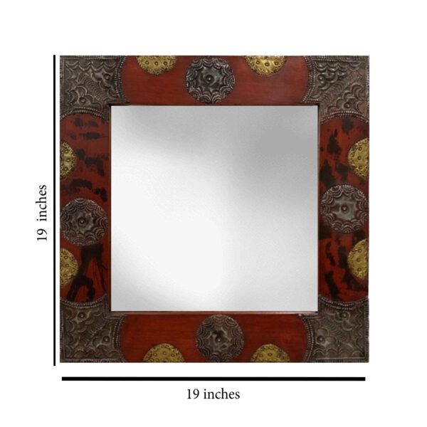 Hand carved Wooden Metal and Brass Square Mirror