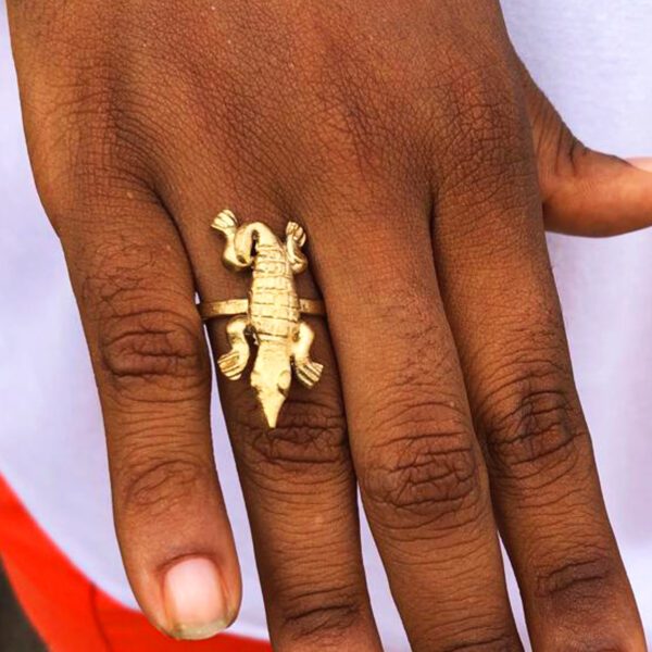 African Brass Adinkra Ring / African Denkyem Adinkra Ring